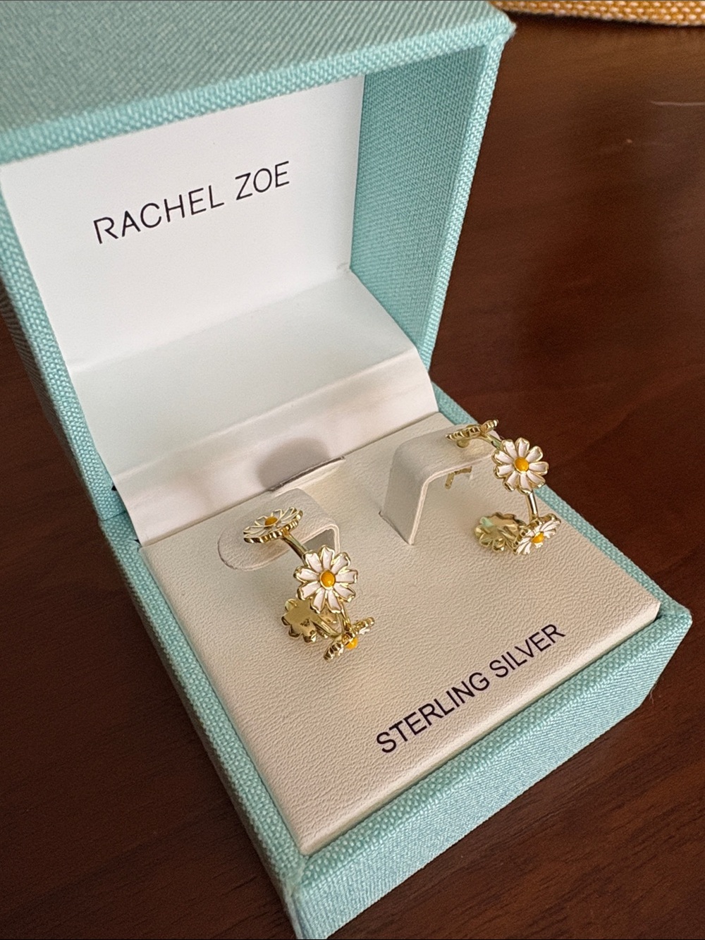 Rachel Zoe sterling silver with gold tone Daisy Hoop Earrings